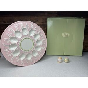 Grasslands Road Bunny Hop 461426 Pink Deviled Egg Platter Shaker Set Easter NEW